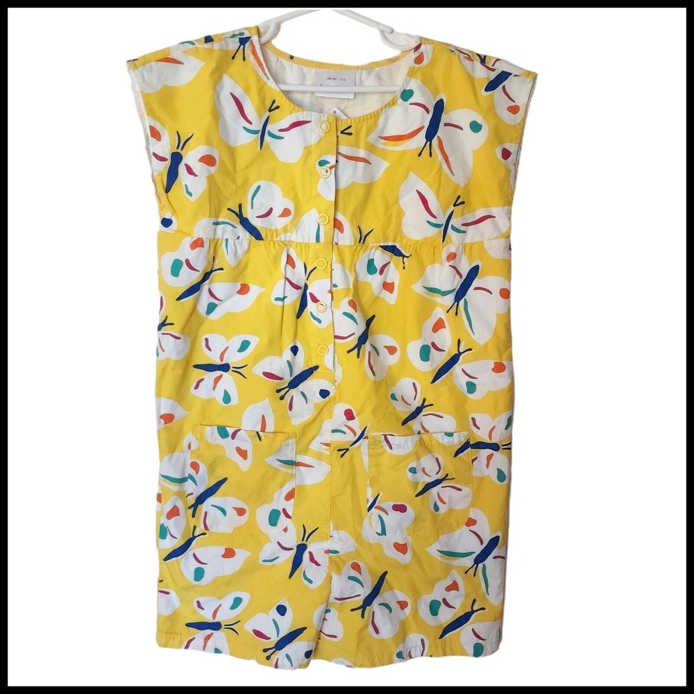 Hanna Andersson Woven Poplin Romper Yellow Butterfly NWT size 130 size 8 Years